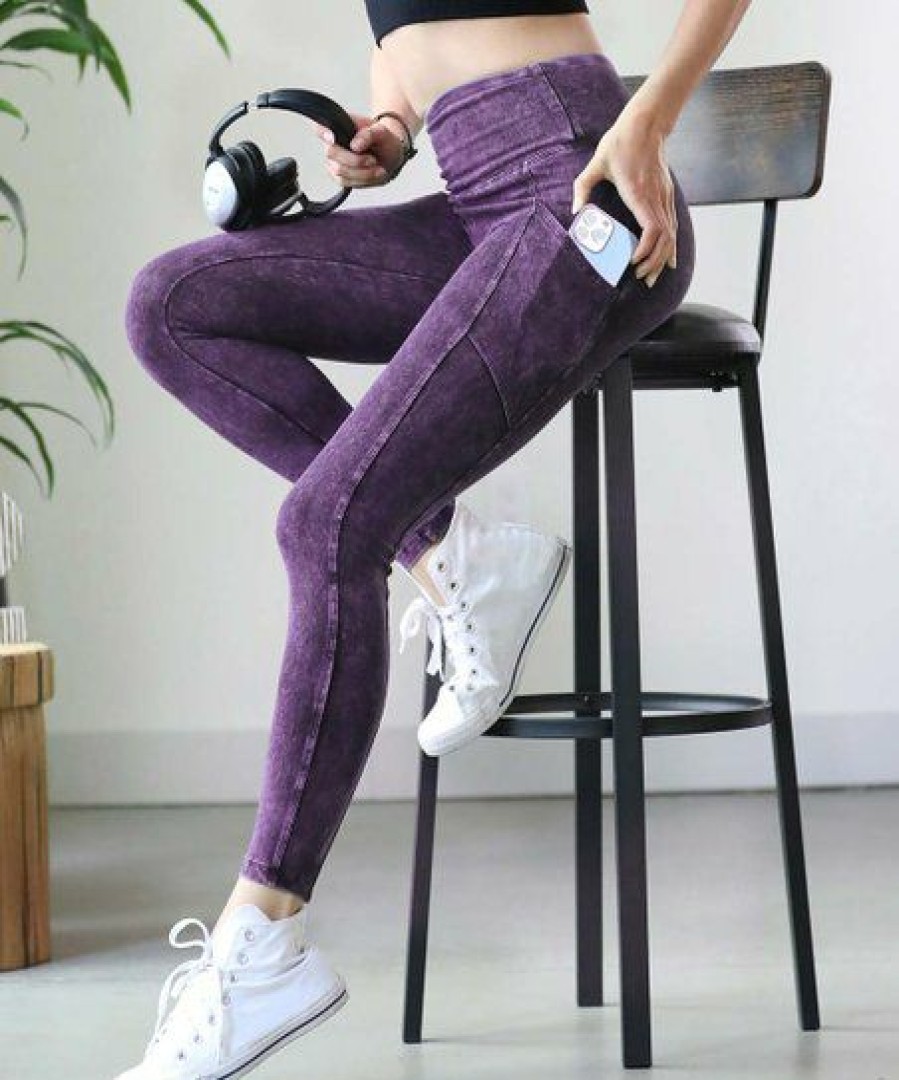 Women * | Best Pirce 42Pops Blackberry Mineral Wash Wide-Waistband Leggings Women