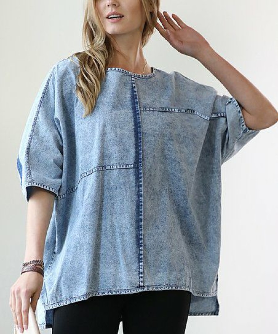 Women * | Discount 42Pops Medium Chambray Oversize Hi-Low Top Women