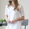 Women * | Deals 42Pops Ivory Lace-Contrast V-Neck Short-Sleeve Raglan Curved-Hem Top Women