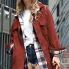 Women * | Coupon 42Pops Dark Rust Corduroy Curved-Hem Pocket Oversize Shacket Women