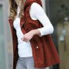 Women * | Best Deal 42Pops Dark Rust Drawstring-Waist Pocket Zip-Up Hooded Vest Women