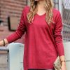 Women * | Best Sale 42Pops Heather Burgundy Front-Seam Drop-Shoulder V-Neck Hi-Low Sweater Women