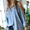 Women * | Flash Sale 42Pops Light Denim Long-Sleeve Cutout Button-Up Women