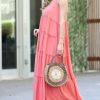 Women * | Buy 42Pops Coral Pink V-Neck Sleeveless Tiered Pocket Maxi Dress Women