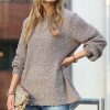 Women * | Budget 42Pops Ash Mocha Popcorn-Texture Crewneck Bishop-Sleeve Sweater Women