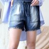 Women * | Discount 42Pops Dark Blue Chambray Drawstring Raw-Cuff Pocket Shorts Women