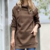 Women * | Buy 42Pops Mocha Side-Tie Funnel-Neck Long-Sleeve Pocket Hoodie Women