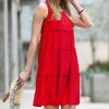 Women * | Brand New 42Pops Burgundy Tiered Ruffle-Trim Scoop Neck Sleeveless Dress Women