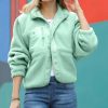 Women * | Best Sale 42Pops Light Green Fleece Snap-Button Pocket Jacket Women