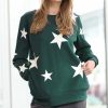 Women * | Cheap 42Pops Deep Green & Ivory Star Crewneck Long-Sleeve Pocket Sweatshirt Women