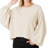 Women * | Deals 42Pops Sand Beige Crewneck Puff-Sleeve Crop Sweatshirt Women