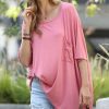 Women * | Best Pirce 42Pops Dusty Rose Scoop Neck Pocket Oversize Boyfriend Tee Plus