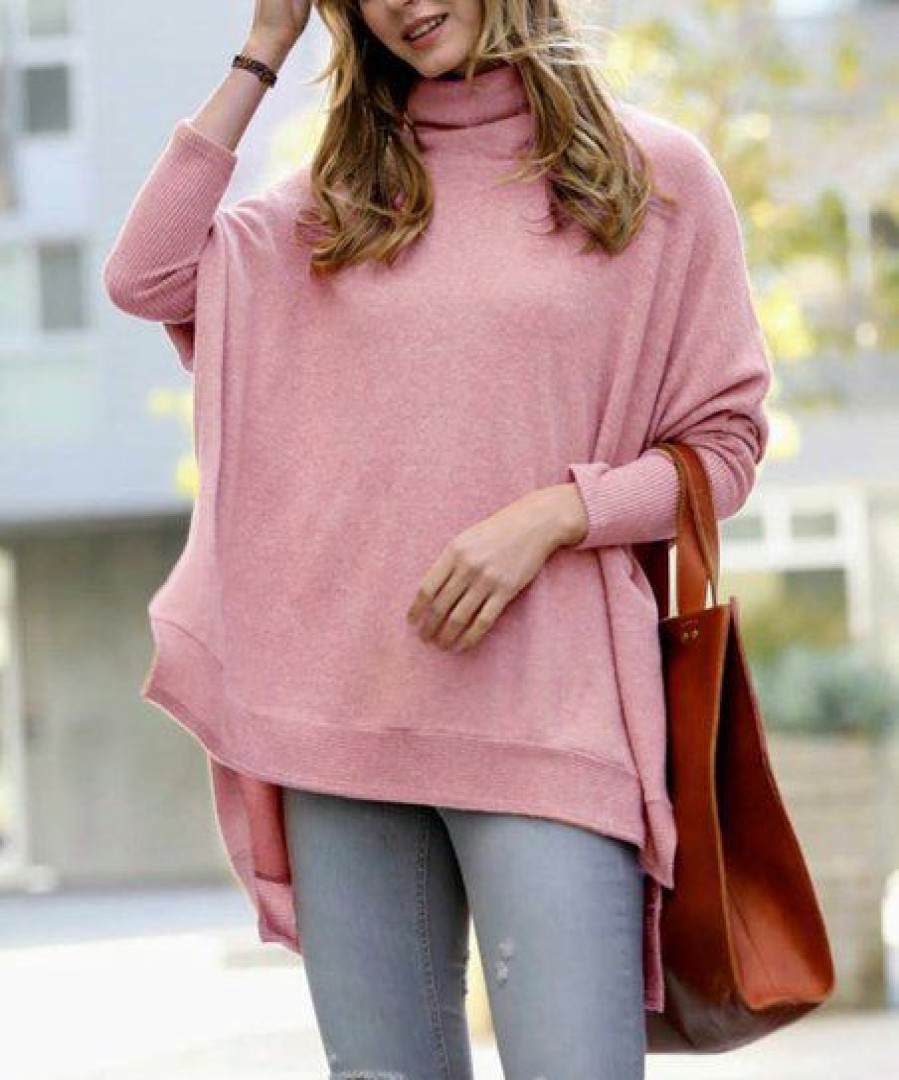 Women * | Coupon 42Pops Light Rose Melange Cowl Neck Long-Sleeve Hi-Low Sweater Women