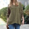 Women * | Budget 42Pops Dark Olive Melange V-Neck Hi-Low Pocket Sweater Women