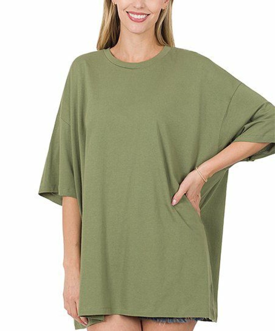 Other * | Best Deal 42Pops Ash Olive Drop Shoulder Crewneck Short-Sleeve Oversize Tee Women