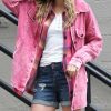 Women * | Buy 42Pops Ash Pink Acid-Wash Pocket Oversize Shacket Women