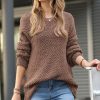 Women * | New 42Pops Mocha Popcorn-Texture Crewneck Bishop-Sleeve Sweater Women