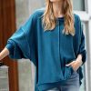 Women * | Best Pirce 42Pops Teal Waffle Crewneck Long-Sleeve Oversize Sweater Women