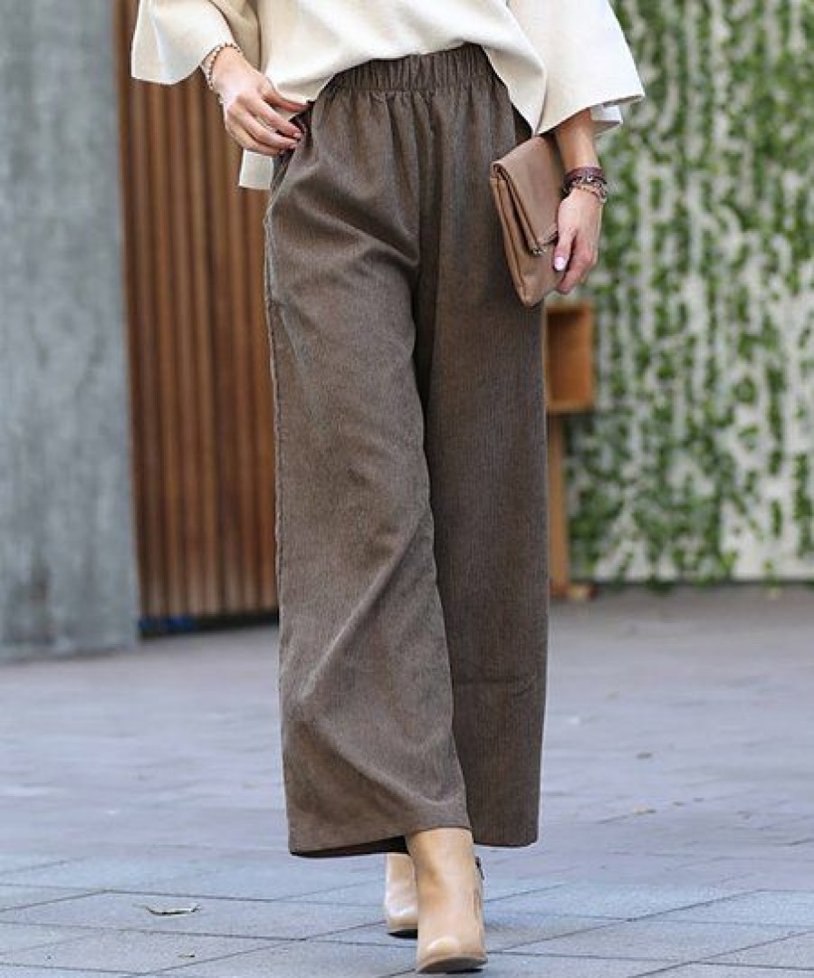 Women * | Budget 42Pops Mocha Corduroy Pocket Wide-Leg Pants Women