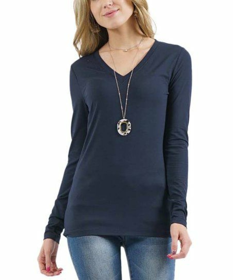 Women * | Cheap 42Pops Midnight Navy V-Neck Long-Sleeve Top Women