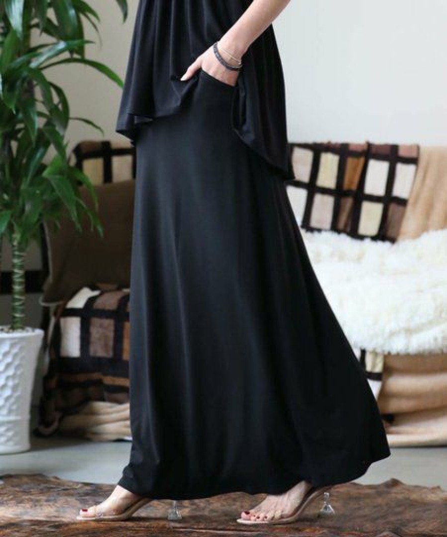 Women * | Buy 42Pops Black Drawstring Pocket Maxi Skirt Women