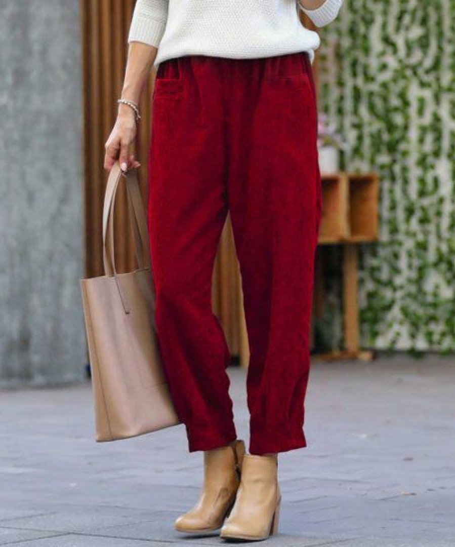 Women * | Outlet 42Pops Burgundy Corduroy Pocket Straight-Leg Pants Women