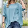 Women * | Promo 42Pops Blue Gray Scoop Neck Pocket Oversize Boyfriend Tee Women