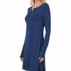 Women * | Discount 42Pops Light Navy Button-Accent Long-Sleeve Hi-Low Shift Dress Women