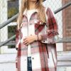 Women * | Cheapest 42Pops Dark Rust Plaid Pocket Oversize Shacket Women