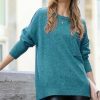 Women * | Budget 42Pops Heather Teal Melange Hi-Low Pocket Sweater Women