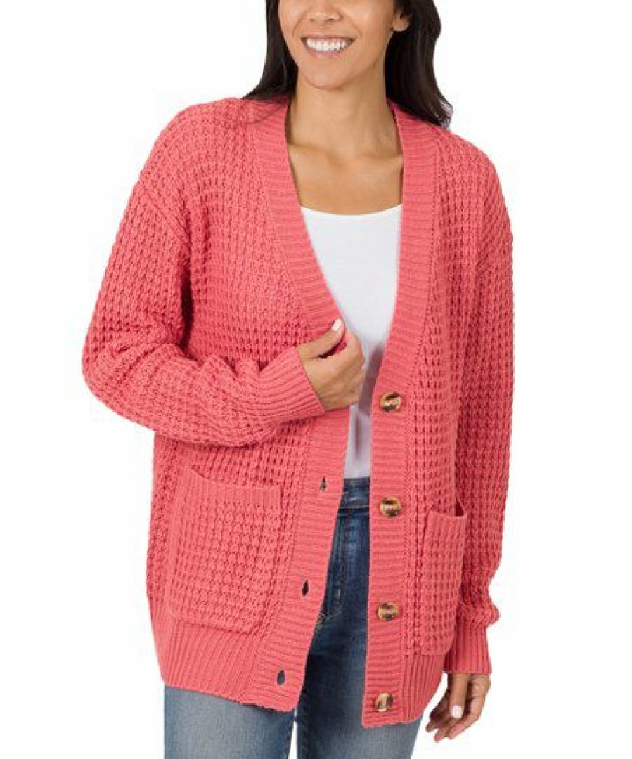 Women * | Flash Sale 42Pops Desert Rose Waffle Button-Front Cardigan Women