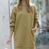 Women * | Top 10 42Pops Khaki Longline Crewneck Hi-Low Pocket Sweatshirt Women