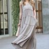 Women * | Cheap 42Pops Ash Mocha V-Neck Tiered Cami-Strap Pocket Maxi Dress Women