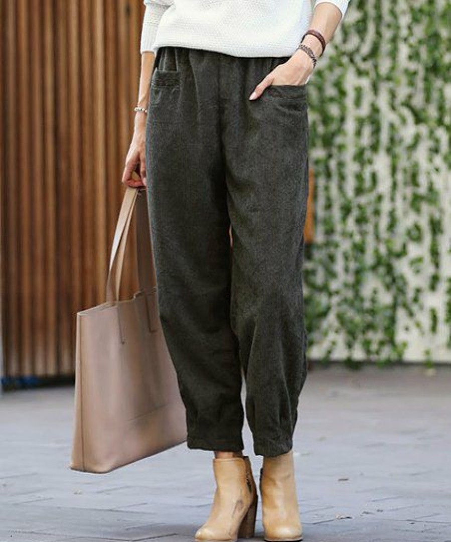 Women * | Outlet 42Pops Dark Olive Corduroy Pocket Pants Women