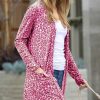 Women * | Best Reviews Of 42Pops Cranberry Leopard Long-Sleeve Longline Pocket Open Cardigan Women