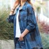 Women * | Hot Sale 42Pops Teal Plaid Jacquard Pocket Shacket Women