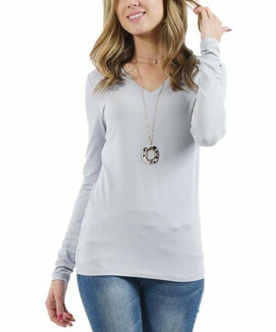 Other * | Cheapest 42Pops Light Gray V-Neck Long-Sleeve Top Women