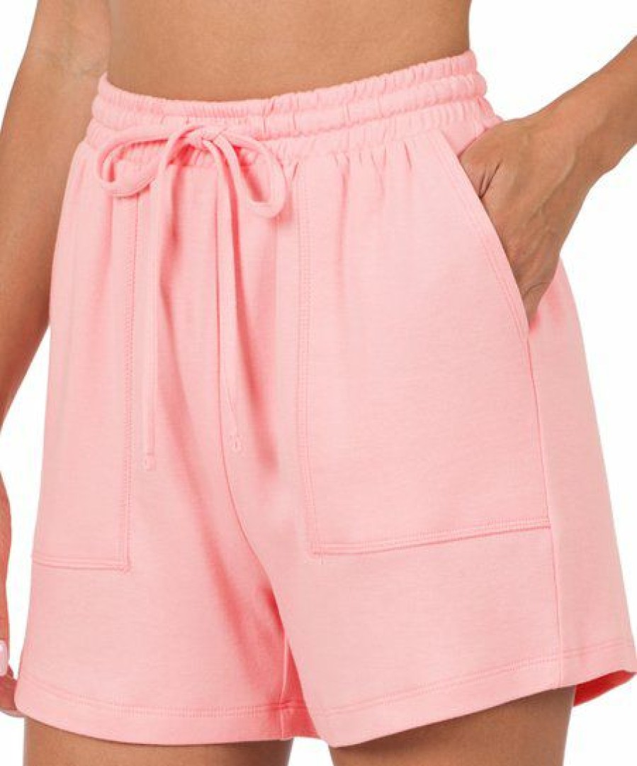 Women * | Discount 42Pops Dark Pink Pocket Drawstring Shorts Women