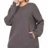 Women * | Coupon 42Pops Ash Gray Crewneck Long-Sleeve Pocket Sweatshirt Plus