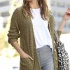 Women * | Flash Sale 42Pops Khaki Popcorn Button-Up Pocket Cardigan Women