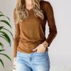 Women * | Promo 42Pops Deep Camel V-Neck Long-Sleeve Top Women