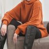 Women * | New 42Pops Almond Oversize Drop-Shoulder Turtleneck Bishop-Sleeve Sweater Women