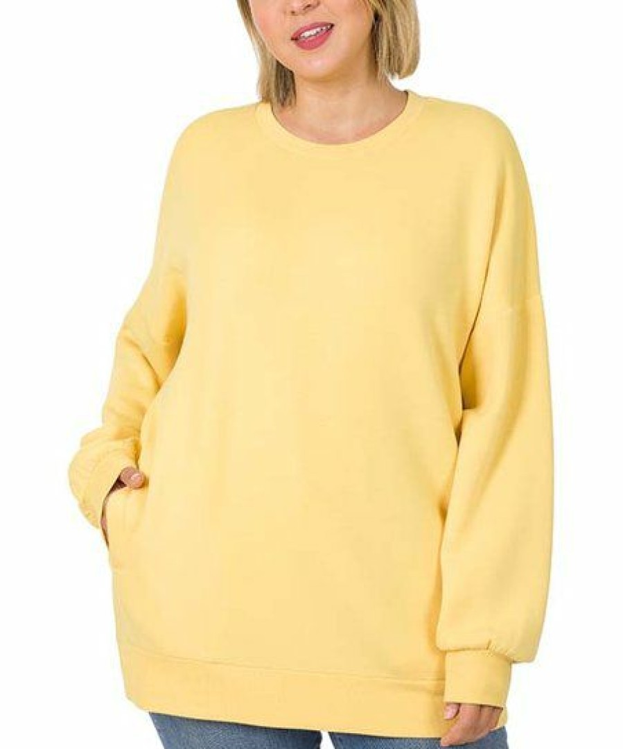 Women * | Brand New 42Pops Dusty Banana Crewneck Long-Sleeve Pocket Sweatshirt Plus