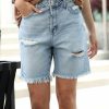 Women * | Cheapest 42Pops Light Blue Distressed Pocket High-Waist Denim Shorts Women