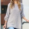 Women * | Discount 42Pops Light Gray Popcorn-Texture Crewneck Bishop-Sleeve Sweater Women