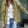 Women * | Deals 42Pops Khaki Kangaroo-Pocket Zip-Up Hoodie Women