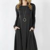 Women * | Top 10 42Pops Black Boatneck Long-Sleeve Pocket Shift Dress Women