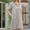 Women * | New 42Pops Ash Mocha Button-Front Short-Sleeve Pocket Shirt Dress Women