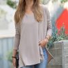 Women * | Best Pirce 42Pops Ash Mocha V-Neck Long-Sleeve Side-Slit Hi-Low Dolman Top Women