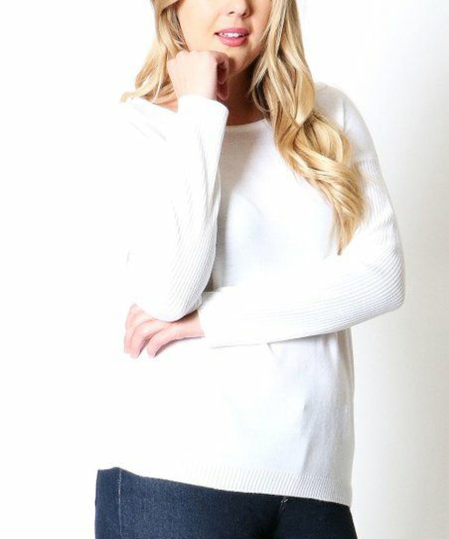 Women * | Deals 42Pops Ivory Boatneck Sweater Plus